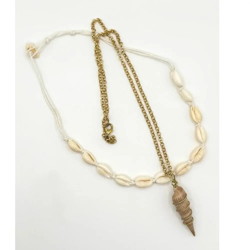 Coastal Cowrie Shell & Wire Wrapped Shell Layered Necklace